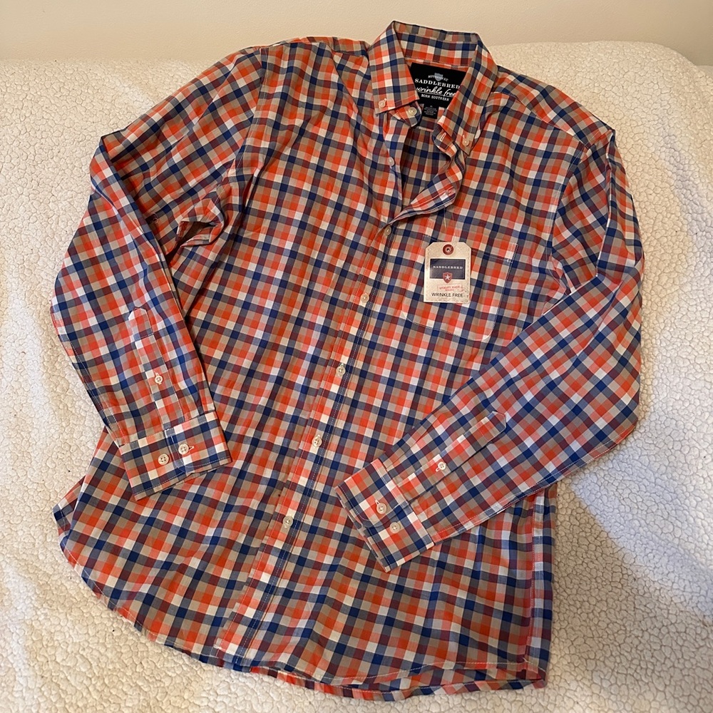 belk Men's Plaid Button-Down Shirt - Blue & Orange